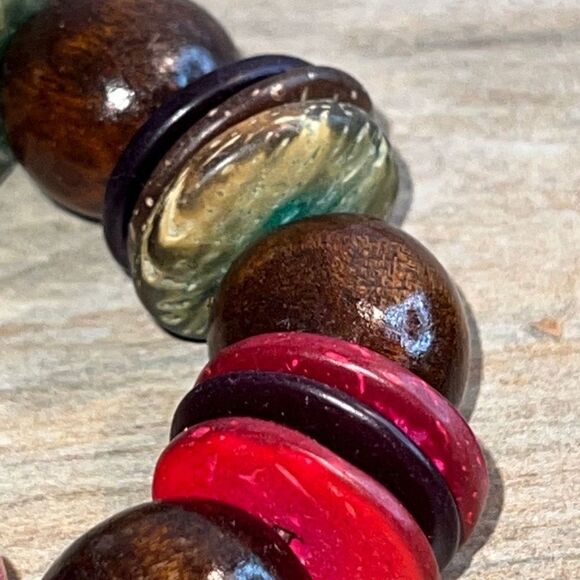 Green And Wood Multi Color Stretch Bracelet Bundle Of 2 Bracelets - Picture 6 of 7